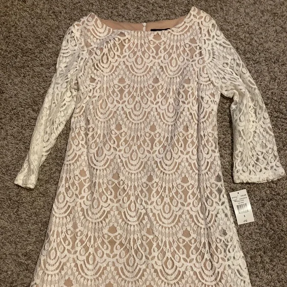 Ronni Nicole Dresses | White 3/4 Sleeve Dress | Color: Tan/White | Size: 8 | Adoyle90's Closet